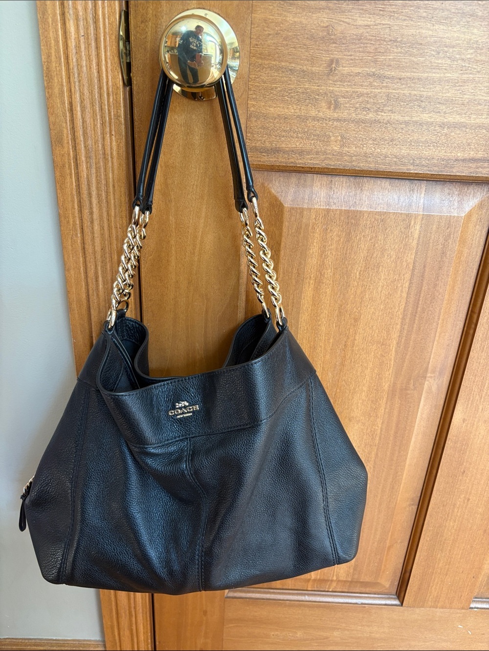Coach Black Pebbled Leather Lexi Shoulder Bag with Gold Chain Straps